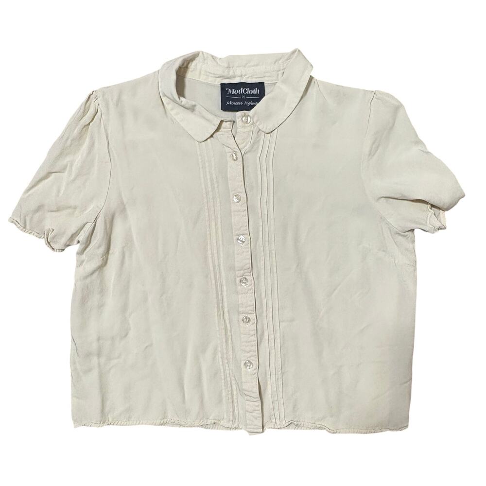 ModCloth x Princess Highway Ivory Peter Pan Collar Pintuck Blouse Shirt Sz US 10